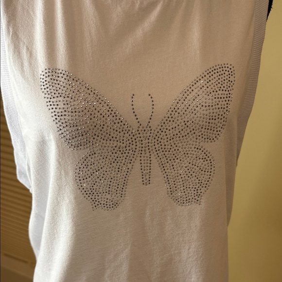 Vintage Havana Muscle Tee Top Oversized Blue With Rhinestone Butterfly Design - Picture 5 of 12